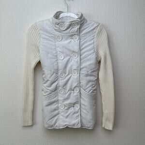 JJAlways Women’s Cream/White Mixed Media Double-Breasted Jacket US S